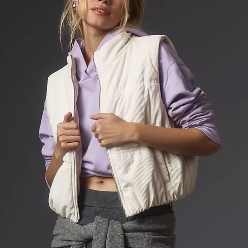 Anthropologie White Winter Corduroy Puffer Vest Sz. L NWT!